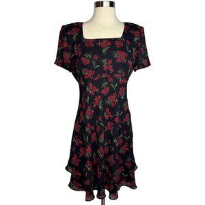 Vintage Donna Ricco Whimsigoth Dark Fairy Romantic Black Red Floral Dress Size 6
